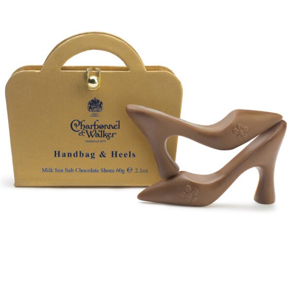 Gold Handbag and Milk Sea Salt Caramel Chocolate Heels