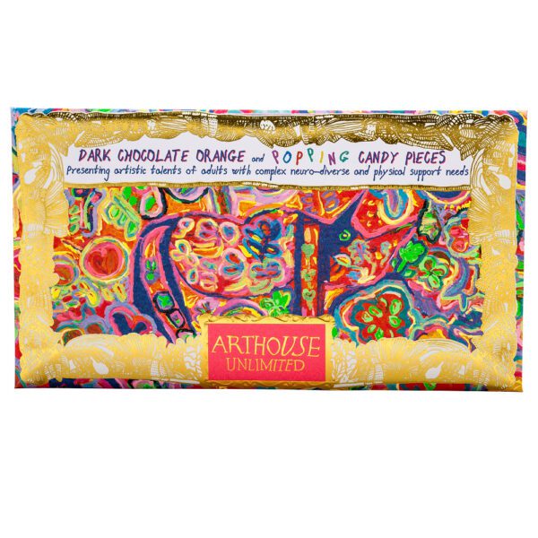 Arthouse Chocolate, Rhino in Bloom – Dark Chocolate with Orange and Popping Candy pieces